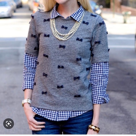 J. Crew Bow Embellished Gray Sweatshirt Top, medium - Picture 3 of 9